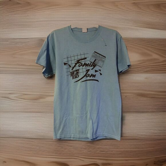 Jerzees Blue Family Jam Medium T-Shirt Boombox 90’s Style SS Tee - Picture 1 of 6